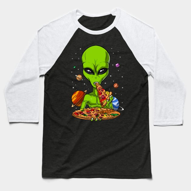 Alien Eating Pizza Baseball T-Shirt by underheaven